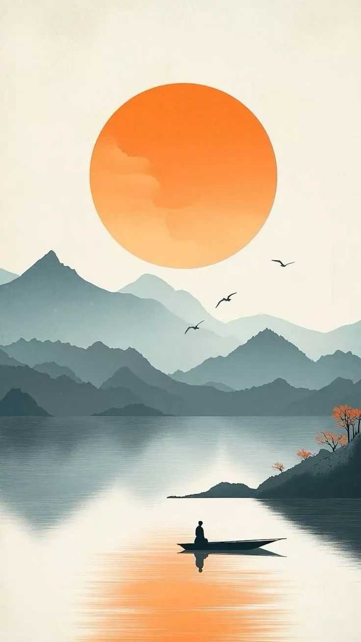 Minimalist Zen Mountain Sunrise Wall Art
