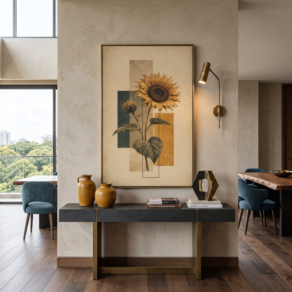Retro Geometric Sunflower Wall Art - 50x90 cm