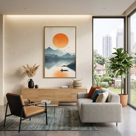 Minimalist Zen Mountain Sunrise Wall Art