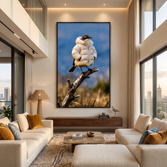 Puffer Jacket Bird Wall Art - 80cm x 120 cm