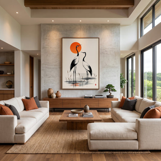 Zen Red-Crowned Cranes Wall Art – 60cm x90 cm